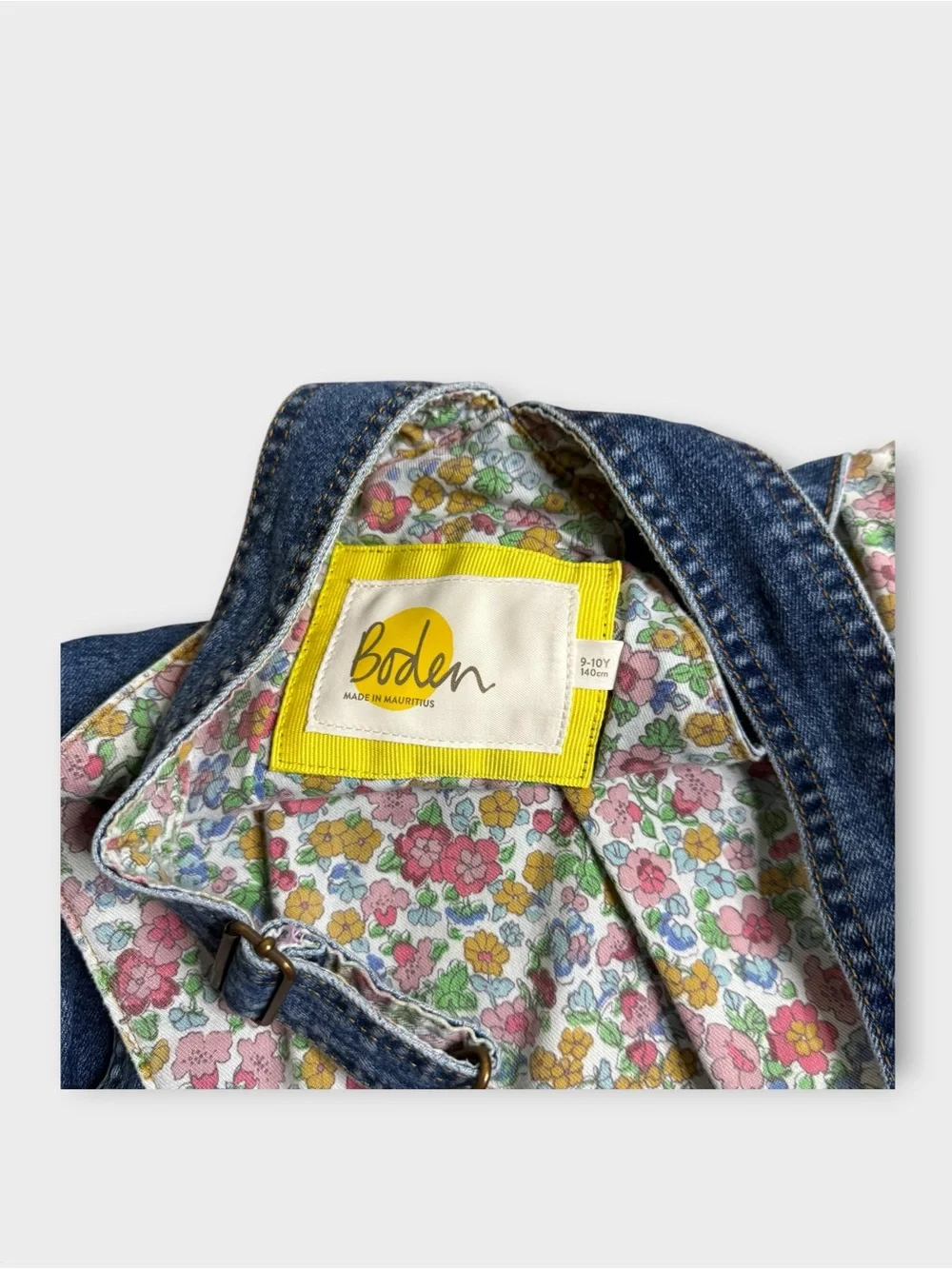 Mini Boden Rainbow Chest Embroidered Dark Wash Denim Overalls